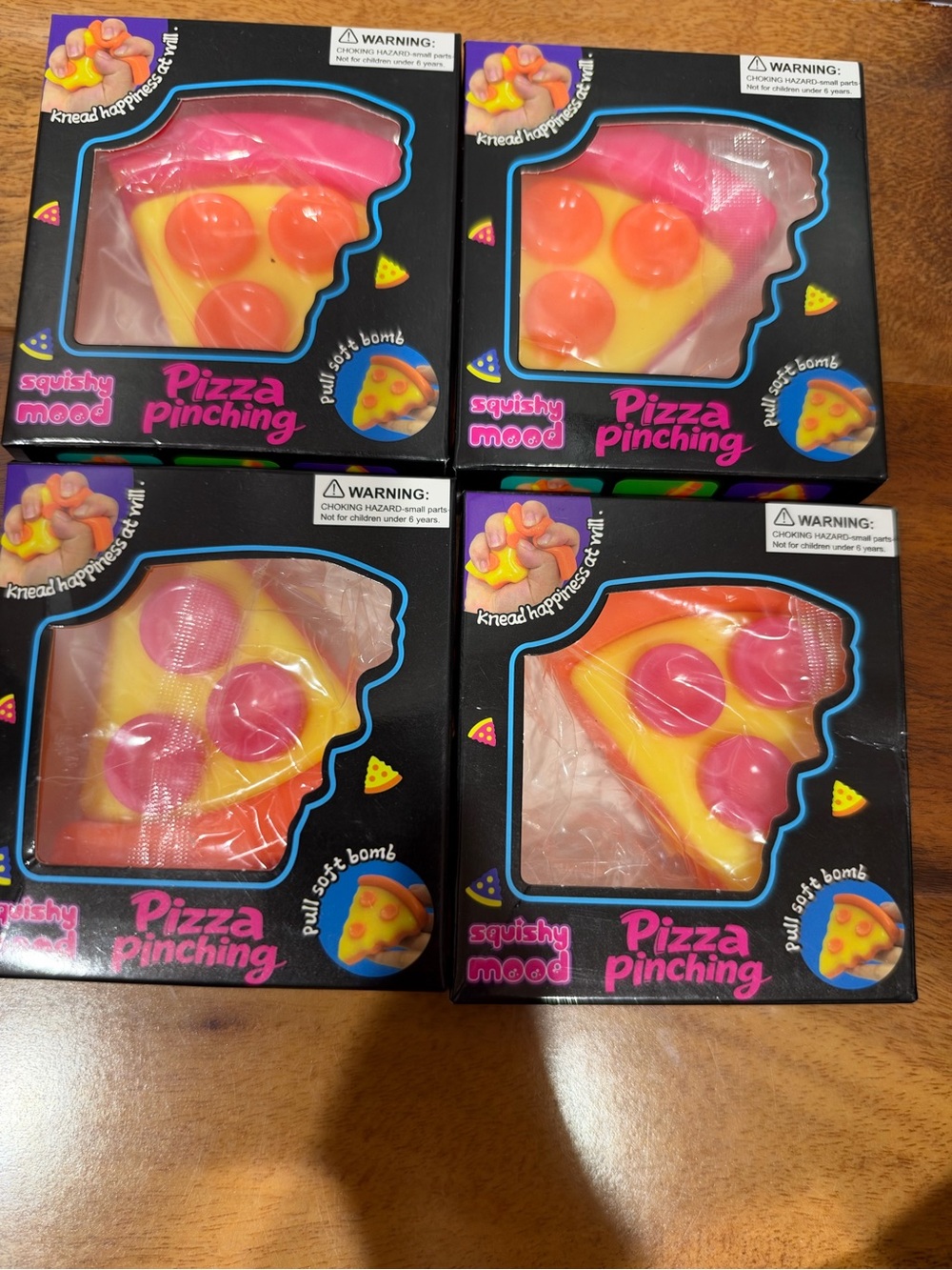 Pizza Pinching Squishy Mood Stress Toy - Pink & Yellow bundle